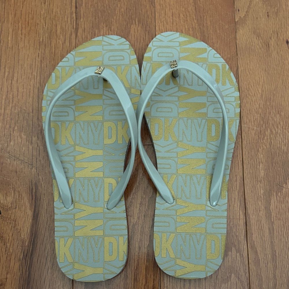 DKNY Gold and Gray Flip Flops